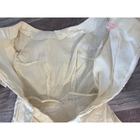 Vintage 1960s Paulines Bridal Shoppe Ivory Tea Length Wedding Dress XS Small - Picture 13 of 14
